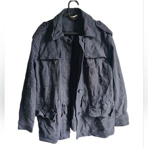 Free People Utility Jacket Splatter Paint Blue